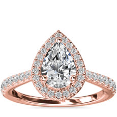 14k 玫瑰金梨形鑽石橋飾光環鑽石訂婚戒指（1/3 克拉總重量）